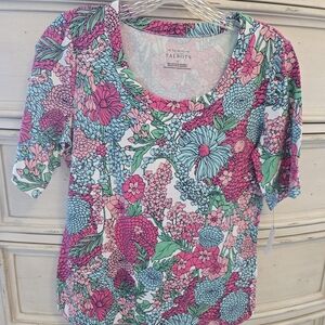 Talbots Vibrant Floral Short Sleeve Top - Pink, Blue, Green